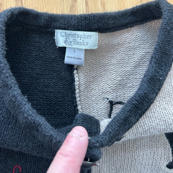 Christopher & Banks Embroidered Cats Womens Cardigan Sweater Cat Buttons Large - Picture 3 of 7